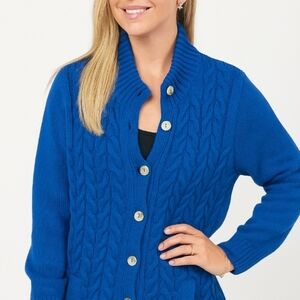 Lands' End Cable Knit Cardigan Blue Size Large